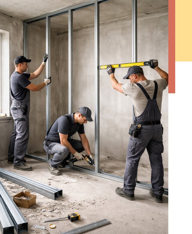 Монтаж каркаса перегородки из профиля в Екатеринбурге от 769 руб. | ОТДЕЛОЧНИК-Ктр