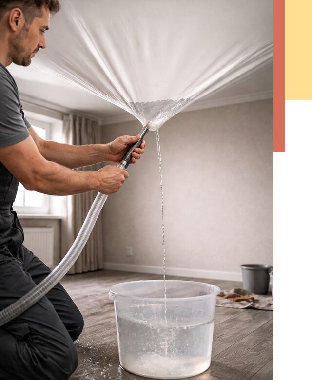 Слив воды с натяжного потолка в Екатеринбурге от 2562 руб. быстро и недорого | ОТДЕЛОЧНИК-Ктр