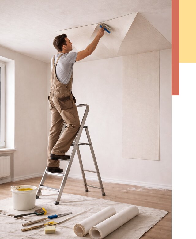 Поклейка обоев на потолок в Екатеринбурге от 4612 руб. быстро и недорого | ОТДЕЛОЧНИК-Ктр